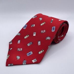 SCOTTeVEST Silk Gadget Tie Red Hidden Zipper Pocket PDA MP3 Cell Phone AOP RARE
